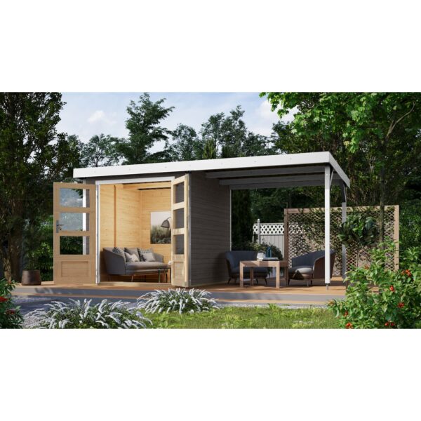Karibu Hybrid Gartenhaus Hollywood im Set mit Anbaudach ca. 2