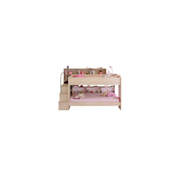 Etagenbett Bibop 12 Parisot inklusive Leiterpodest + Regalwand + 2 Lattenrostplatten beige
