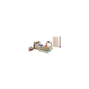 Kinderzimmer Charly 10 Parisot 4-teilig Bett 90*200 cm mit 3-trg. Kleiderschrank Akazie beige - weiß