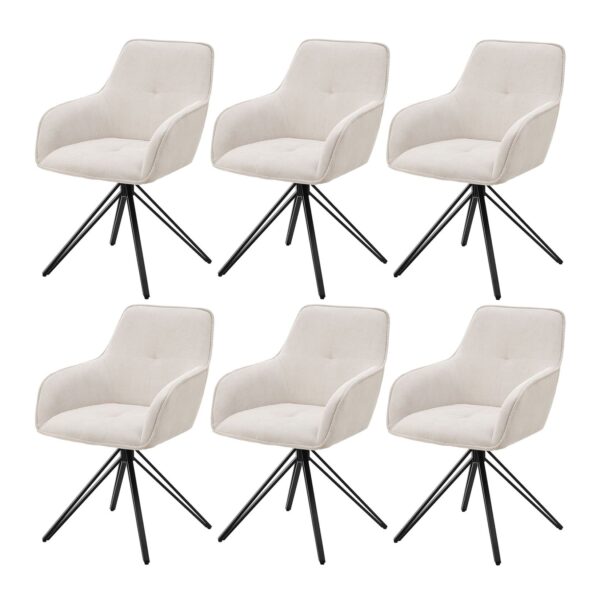 Juskys Drehstuhl Clyde 6er Set mit Armlehne & Stoff Bezug - Esszimmerstuhl modern Cord Beige