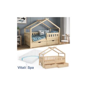 VitaliSpa Design Kinderbett 160x80 Babybett Jugendbett 2 Schubladen Lattenrost Matratze