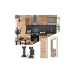 Vicco Kühlumbauschrank Küchenschrank Küchenmöbel Fame-Line Weiß Eiche modern 60 cm Küche Einbauküche Blende Drehtür Einlegeboden Kühlschrank Küchenzeile