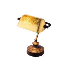 Bankerleuchte mit Blattgold Acrylschirm patiniert ANTIQUE
